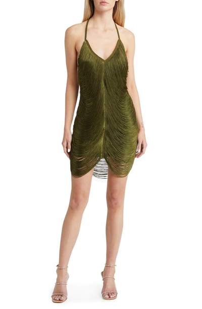 Shop Azalea Wang Fringe Halter Dress In Green