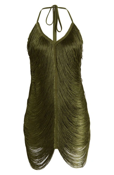 Shop Azalea Wang Fringe Halter Dress In Green