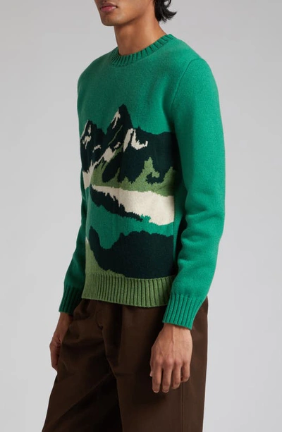 Shop De Bonne Facture Mountain Jacquard Wool Sweater In Green Multicolor
