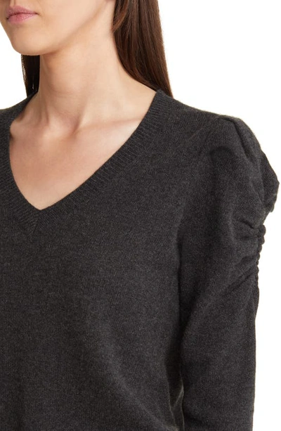 Shop Frame Ruched Sleeve Cashmere Sweater In Charcoal Heather