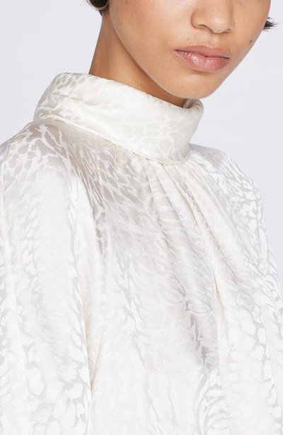 Shop Frame Foldover Mock Neck Jacquard Silk Blouse In Off White