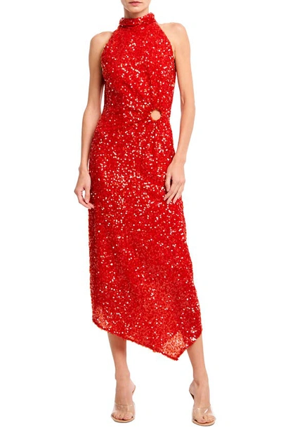 Shop Ciebon Signy Sequin Asymmetric Gown In Red