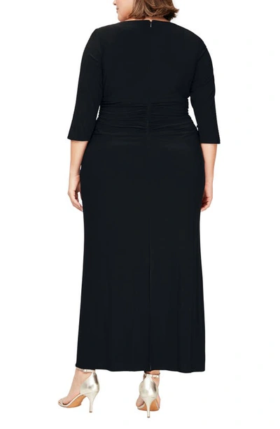 Sl Fashions Plus Size Embellished-sleeve Ruched Gown In Blk