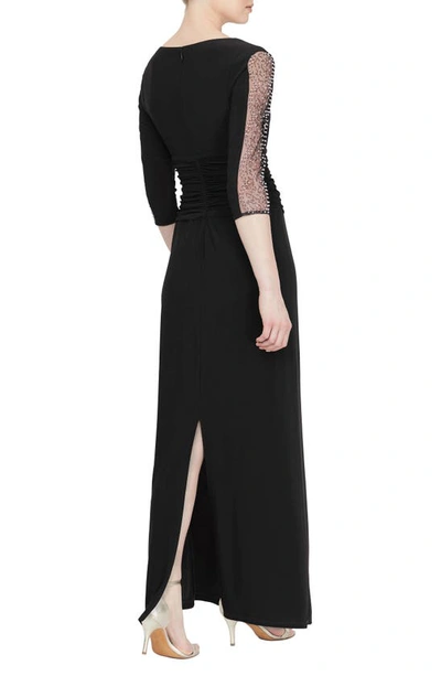 Sl Fashions Plus Size Embellished-sleeve Ruched Gown In Black