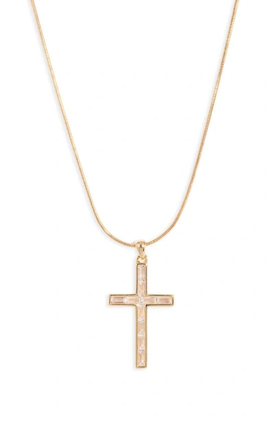 Shop Nordstrom Baguette Cubic Zirconia Cross Pendant Necklace In Clear- Gold