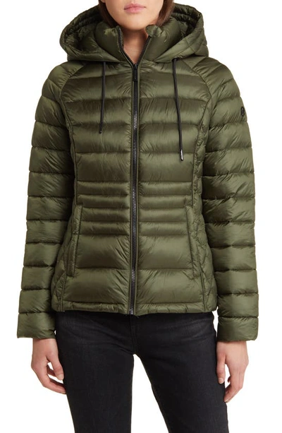 Shop Michael Kors Lightweight Hooded Puffer Jacket In Jade