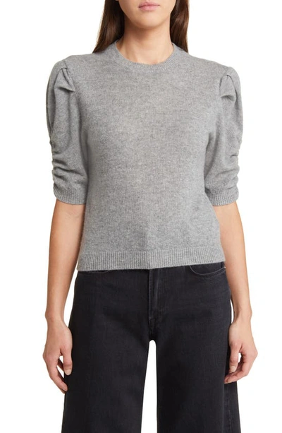 Shop Frame Ruched Sleeve Recycled Cashmere & Wool Sweater In Gris Heather