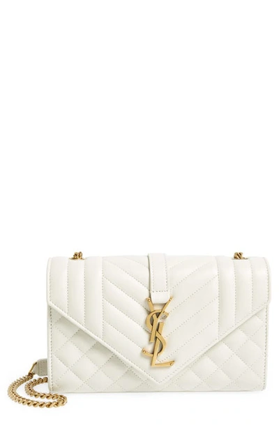 Shop Saint Laurent Small Envelope Chain Strap Leather Shoulder Bag In Crema Soft