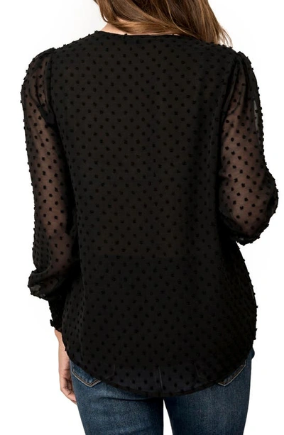 Gibsonlook Pin Dot Smocked Detail V-neck Blouse In Black
