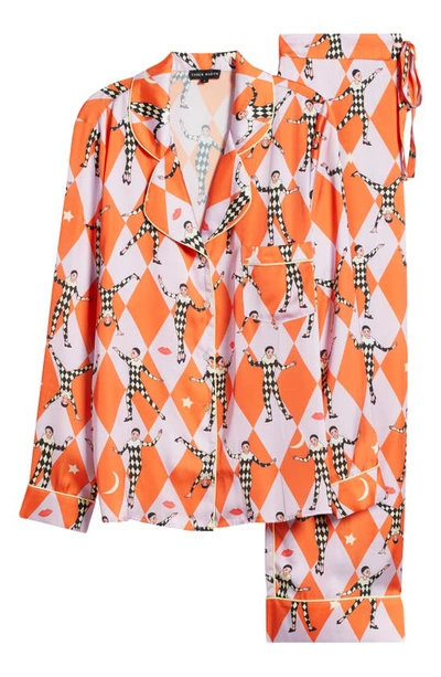 Shop Karen Mabon Harlequin Print Pajamas In Pink And Orange