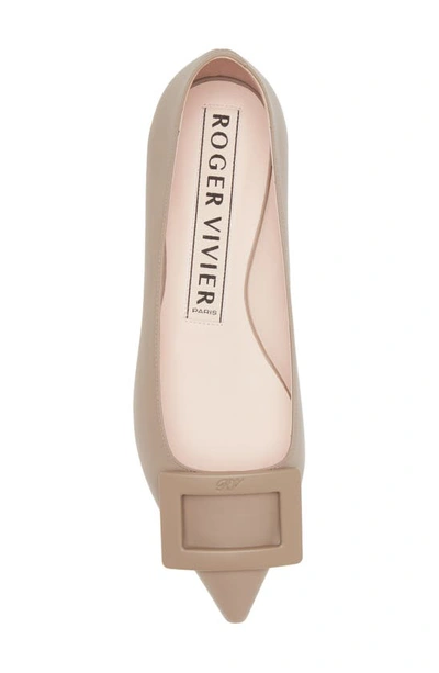 Shop Roger Vivier Gommettine Buckle Pointed Toe Flat In Beige