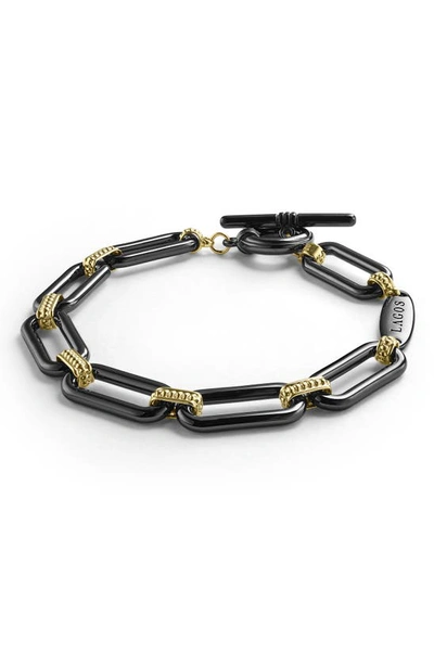 Shop Lagos Meridian 18k Gold & Black Ceramic Toggle Bracelet In Black/gold