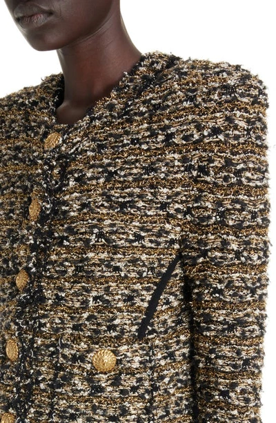 Shop Balmain Metallic Tweed Crop Jacket In Black/ Gold