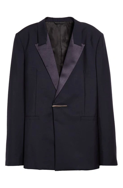 Shop Givenchy Metal Clip Detail Wool Blend Evening Jacket In Night Blue