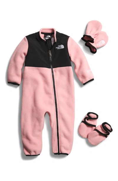 Shop The North Face Denali Fleece Romper, Mittens & Booties Set In Shady Rose