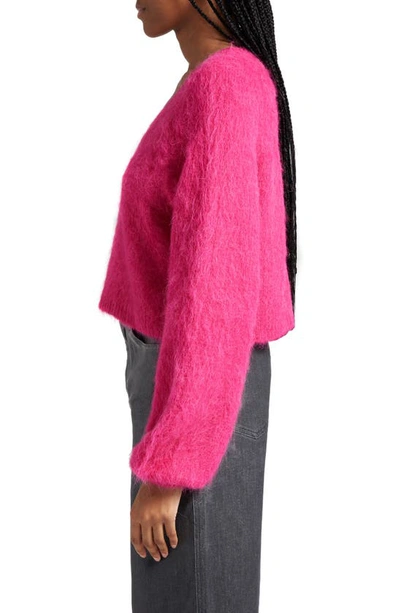 Shop Gestuz Safigz Fuzzy Alpaca Blend V-neck Sweater In Pink Peacock