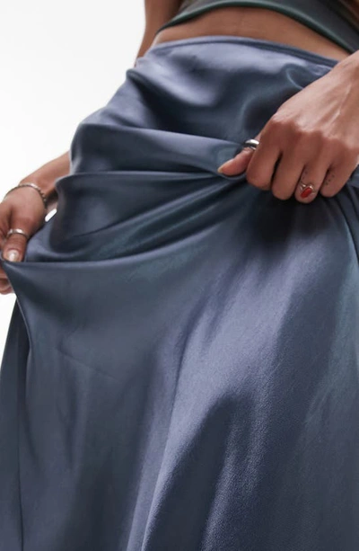 Shop Topshop Bias Cut Satin Maxi Skirt In Airforce Blue