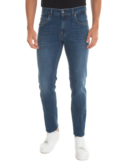 Shop Fay 5 Pocket Denim Jeans In Denim Blu