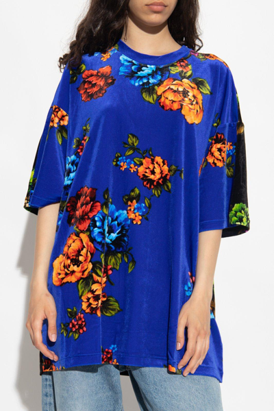 Shop Vetements Floral Printed Round-neck T-shirt In Blue