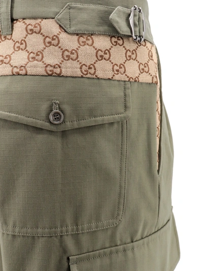 Shop Gucci Cotton Cargo Trouser With Gg Fabric Inserts
