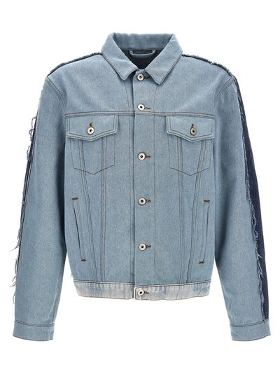 Shop Heron Preston Patchwork Denim Jacket Casual Jackets, Parka Light Blue