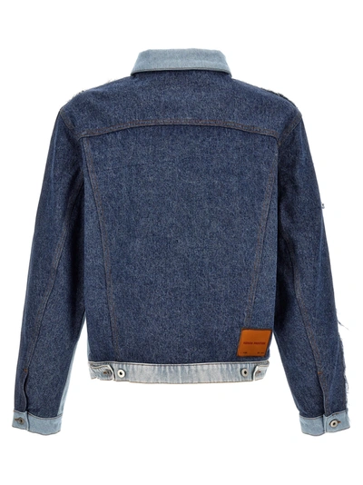 Shop Heron Preston Patchwork Denim Jacket Casual Jackets, Parka Light Blue
