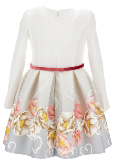 Shop Monnalisa Floral-printed Long Sleeved Belted Dress