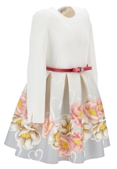 Shop Monnalisa Floral-printed Long Sleeved Belted Dress