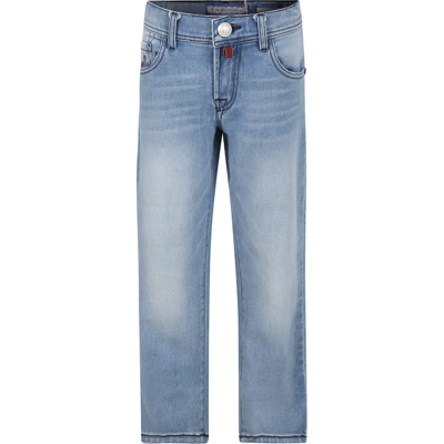 Shop Jacob Cohen Blue Jeans For Boy With Logo In Denim