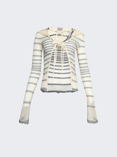 Shop Jean Paul Gaultier X Knwls Mariniere Pointelle Cardigan In Ecru And Navy