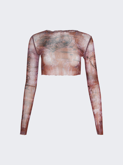Shop Jean Paul Gaultier X Knwls Printed Scratch Wood Crop Top In Brown And Lilac