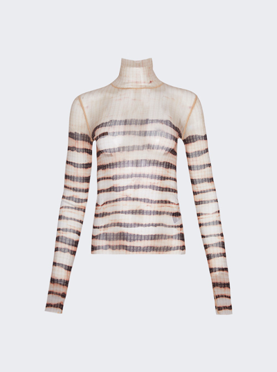 Shop Jean Paul Gaultier X Knwls Printed Washed Mariniere Long Sleeve Top In Ecru And Brown
