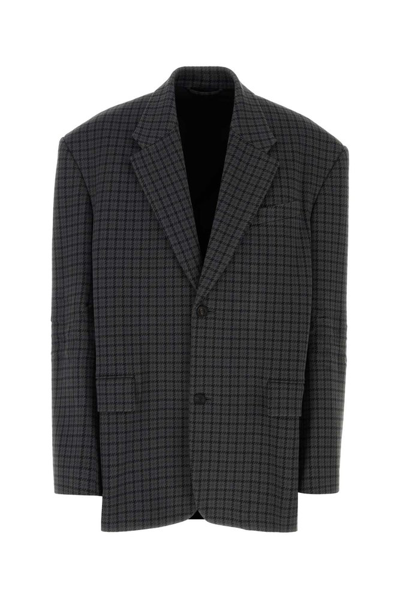 Shop Balenciaga Checkered Tailored Knit Jacket In Grey