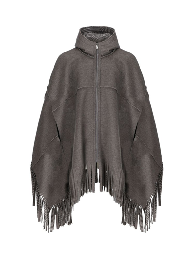 Shop Fendi Hooded Poncho In Grey