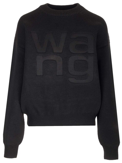Shop Alexander Wang Logo Detailed Knit Sweater In Black