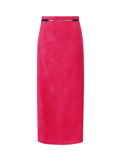 Shop Gucci Horsebit Belt Velvet Skirt In Pink