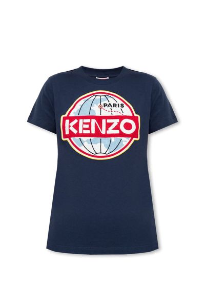 Shop Kenzo Logo Embroidered Crewneck T In Blue
