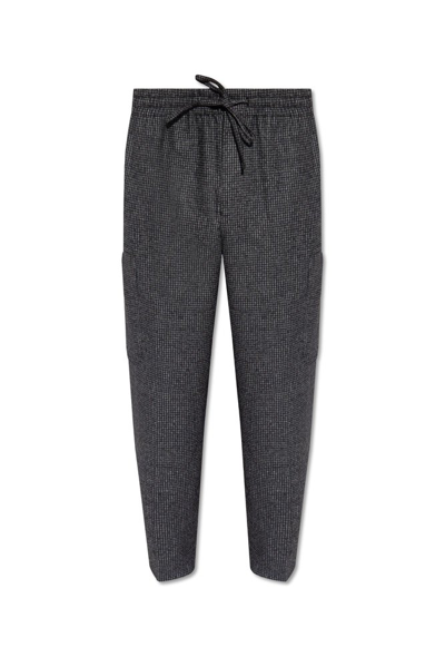 Shop Kenzo Checked Drawstring Cargo Trousers In Black