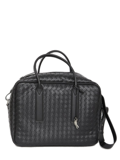 Shop Bottega Veneta Intrecciato Zipped Weekender Bag In Black