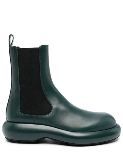Shop Jil Sander Green Leather Ankle Boots