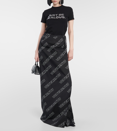 Shop Vetements Logo Cotton Wrap Skirt In Black