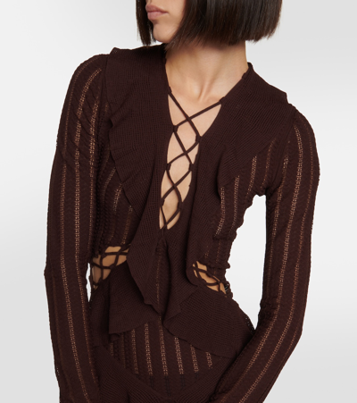 Shop Dion Lee Ruffled Pointelle Minidress In Brown