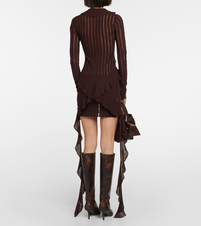 Shop Dion Lee Ruffled Pointelle Minidress In Brown