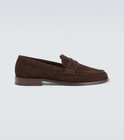 Shop Manolo Blahnik Perry Suede Penny Loafers In Brown