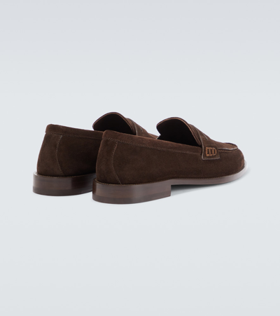 Manolo Blahnik Perry Suede Penny Loafers In Brown