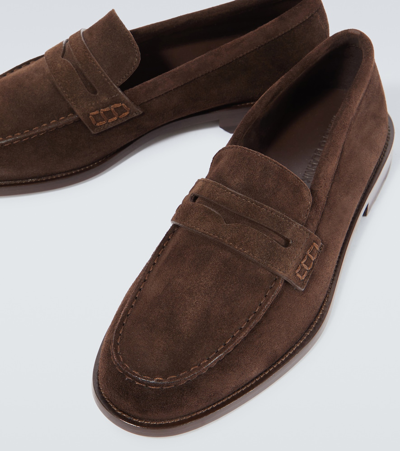 Shop Manolo Blahnik Perry Suede Penny Loafers In Brown