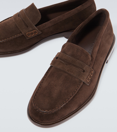 Manolo Blahnik Perry Suede Penny Loafers In Brown