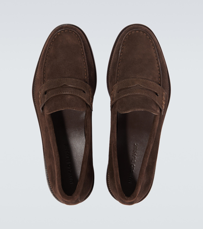 Manolo Blahnik Perry Suede Penny Loafers In Brown