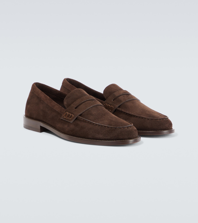 Manolo Blahnik Perry Suede Penny Loafers In Brown