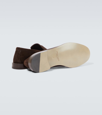 Manolo Blahnik Perry Suede Penny Loafers In Brown
